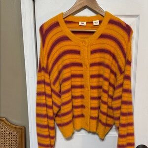 Levi's Vibrant Super Soft Striped Cardigan in Orange and Pink